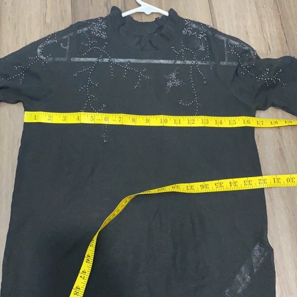 Zara‎ knit beaded illusion sweater mock neck black - Picture 7 of 8